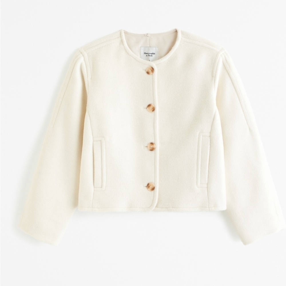 Abercrombie & Fitch Removable Scarf  Double Cloth Cream Wool Blend Jacket